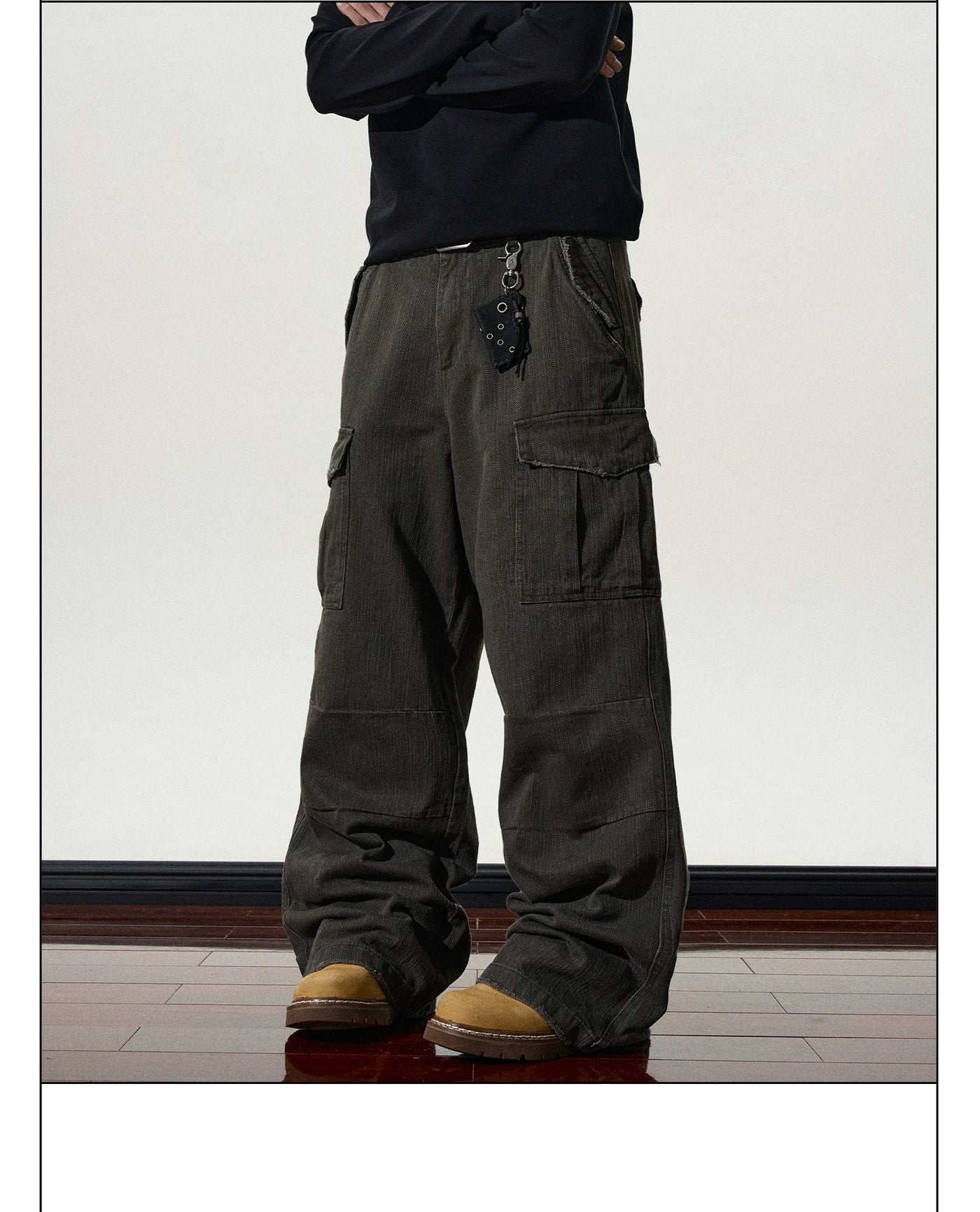 Bamboo Pattern Bootcut Cargo Pants Korean Street Fashion Pants By A PUEE Shop Online at OH Vault