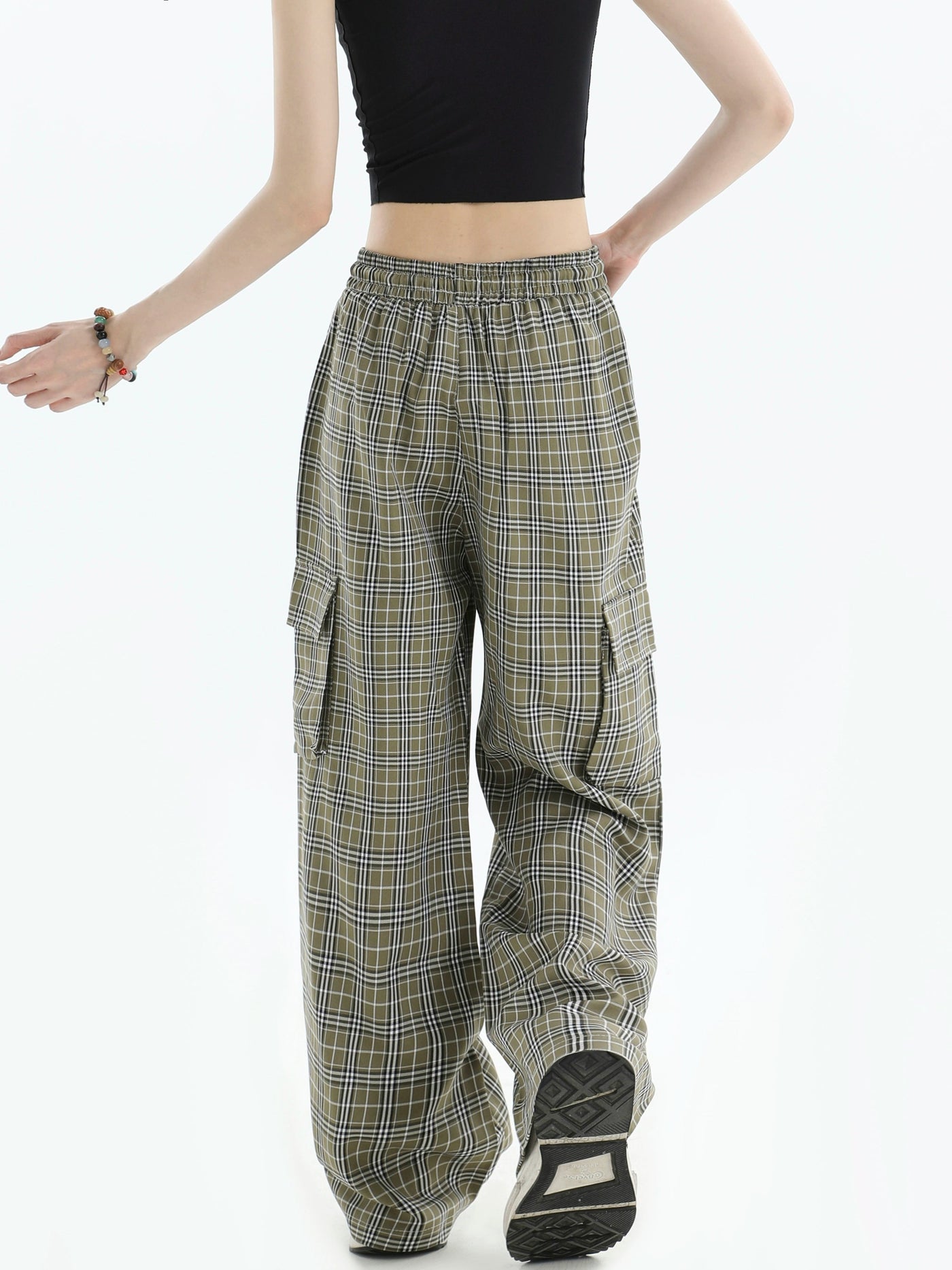 Gartered Plaid Cargo Pants Korean Street Fashion Pants By INS Korea Shop Online at OH Vault