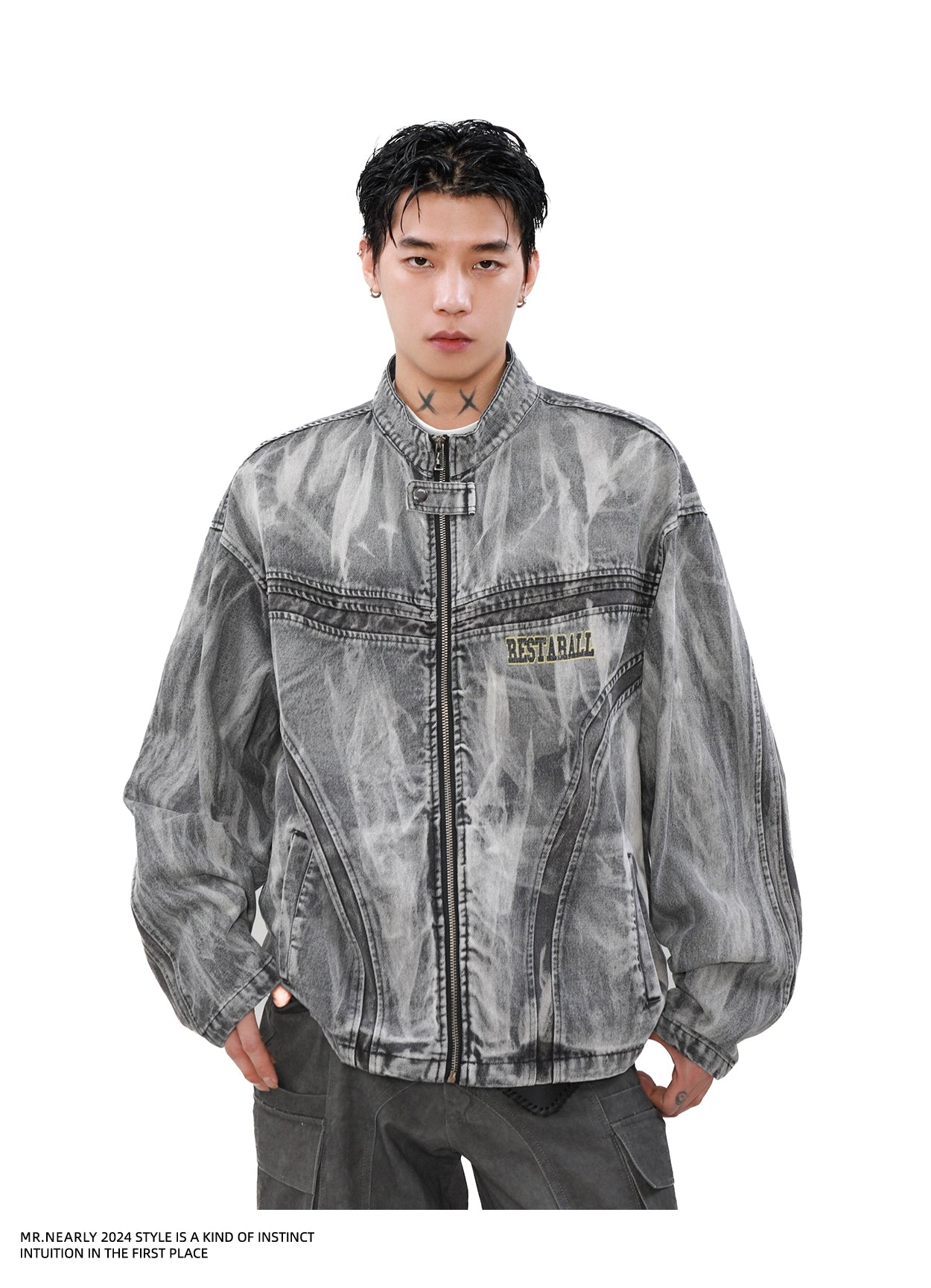 Washed Moto Denim Jacket Korean Street Fashion Jacket By Mr Nearly Shop Online at OH Vault