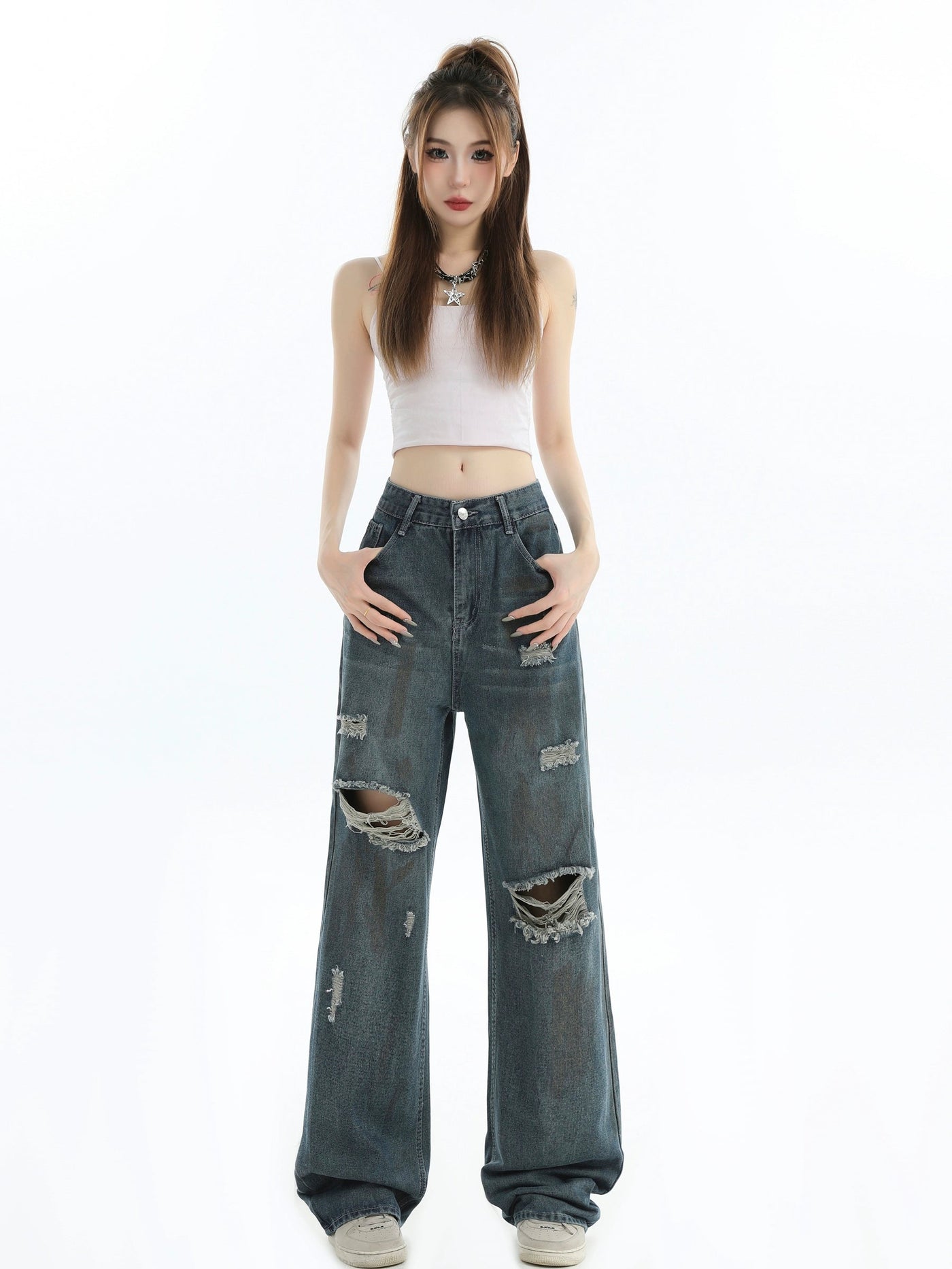 Spray-Painted Ripped Jeans Korean Street Fashion Jeans By INS Korea Shop Online at OH Vault