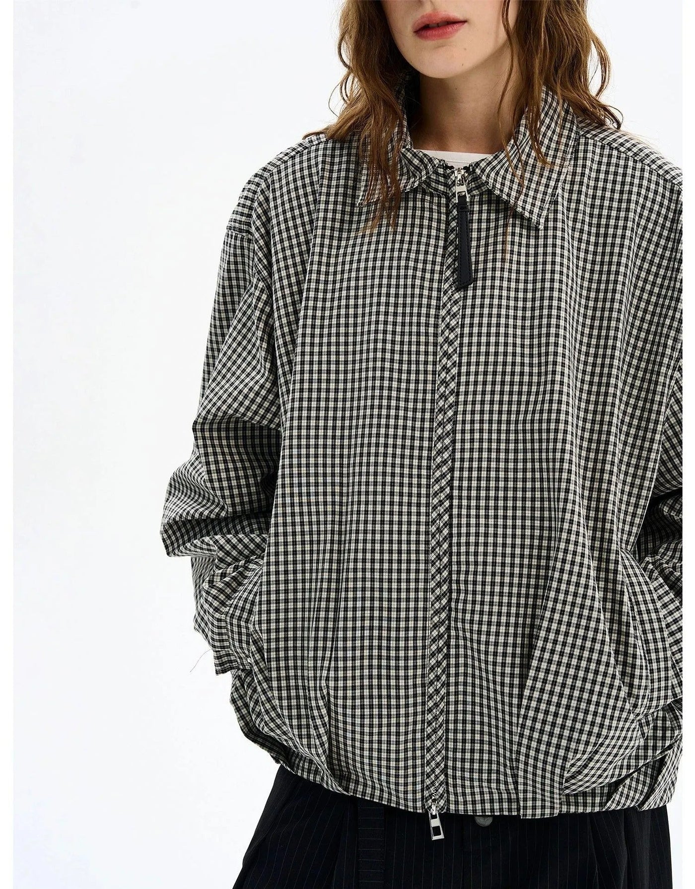 Pleated Checkered Zipped Jacket Korean Street Fashion Jacket By MaxDstr Shop Online at OH Vault