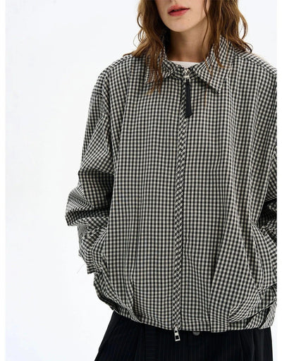 Pleated Checkered Zipped Jacket Korean Street Fashion Jacket By MaxDstr Shop Online at OH Vault