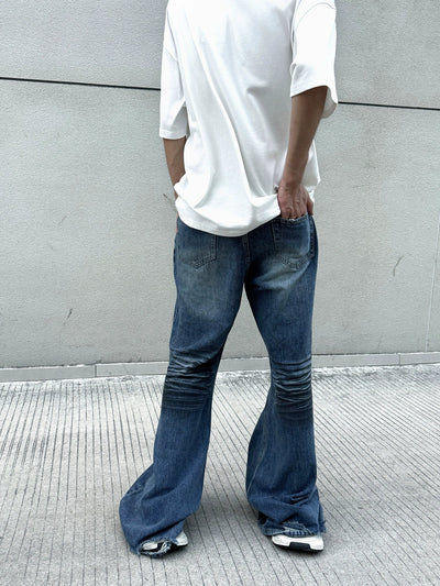 Crease Washed Flared Jeans Korean Street Fashion Jeans By Ash Dark Shop Online at OH Vault