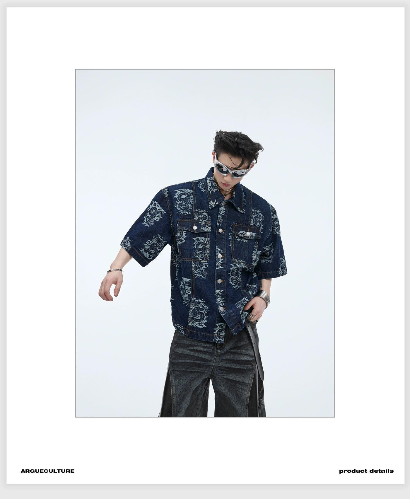 Dragon Pattern Denim Shirt Korean Street Fashion Shirt By Argue Culture Shop Online at OH Vault