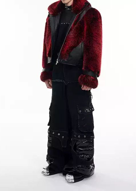 Spliced Fur PU Leather Jacket Korean Street Fashion Jacket By Slim Black Shop Online at OH Vault