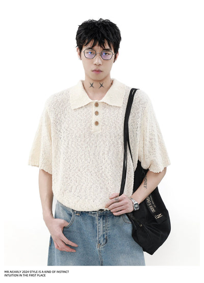 Loose Fit Lapel Knitted Polo Korean Street Fashion Polo By Mr Nearly Shop Online at OH Vault