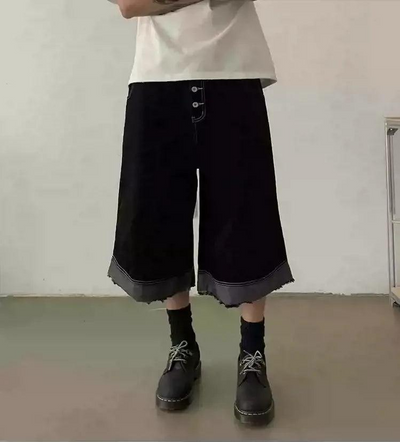 Raw Edge Button Down Denim Shorts Korean Street Fashion Shorts By In Knots Shop Online at OH Vault