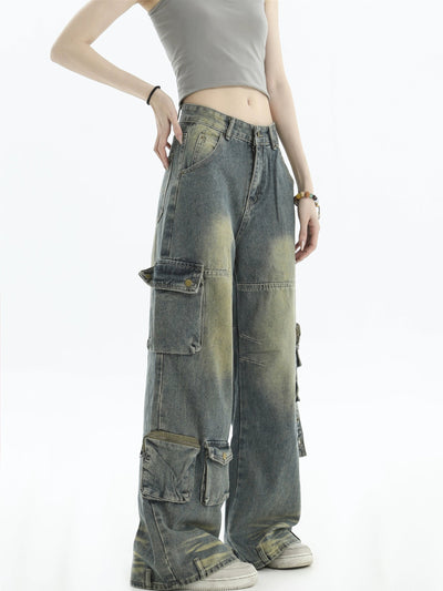 Fade Spots Cargo Jeans Korean Street Fashion Jeans By INS Korea Shop Online at OH Vault
