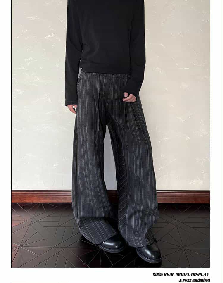 Drawstring Vertical Stripes Loose Pants Korean Street Fashion Pants By A PUEE Shop Online at OH Vault