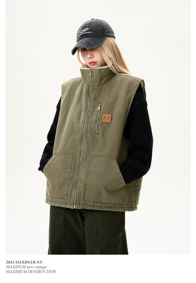 Sherpa High Collar Zipped Vest Korean Street Fashion Vest By MaxDstr Shop Online at OH Vault