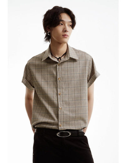 Folded Sleeve Plaid Shirt Korean Street Fashion Shirt By Funky Fun Shop Online at OH Vault