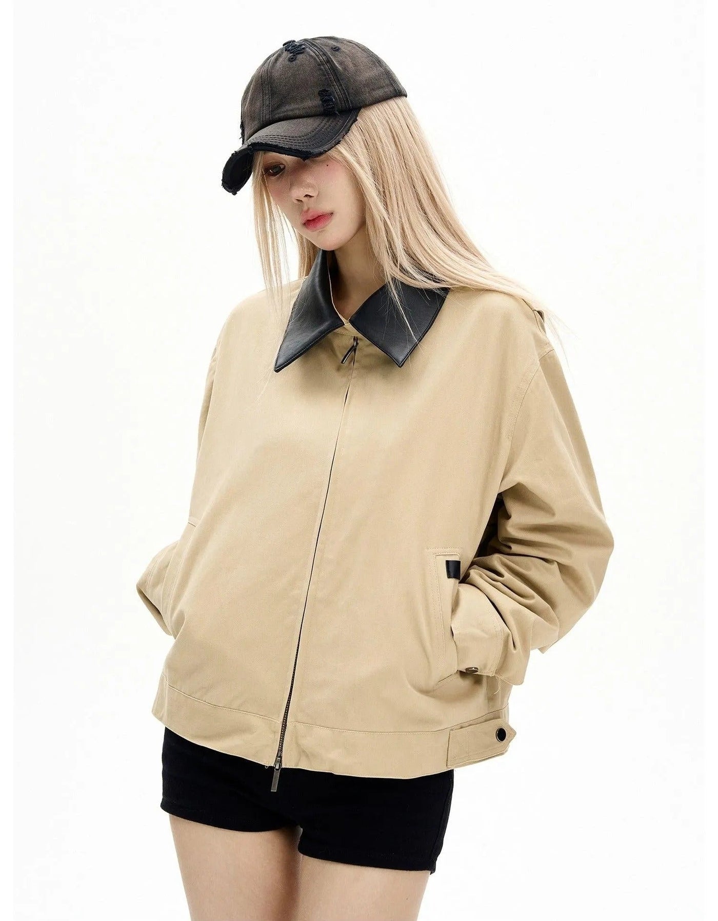 Spliced Collar Zipped Jacket Korean Street Fashion Jacket By MaxDstr Shop Online at OH Vault
