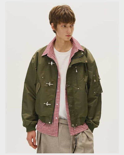 Stand Collar Fireman Clasp Bomber Jacket Korean Street Fashion Jacket By Mad Witch Shop Online at OH Vault