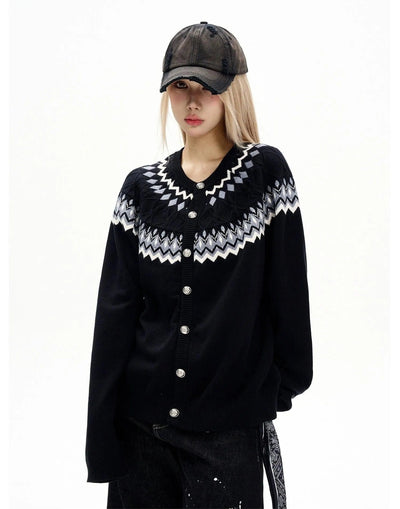 Nordic Pattern Knit Cardigan Korean Street Fashion Cardigan By MaxDstr Shop Online at OH Vault