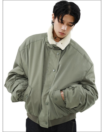 Sherpa Collar Ruched Sleeves Jacket Korean Street Fashion Jacket By Mr Nearly Shop Online at OH Vault