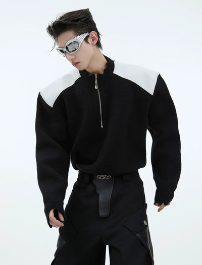 Spliced Contrast Shoulder Half-Zip Korean Street Fashion Half-Zip By Argue Culture Shop Online at OH Vault