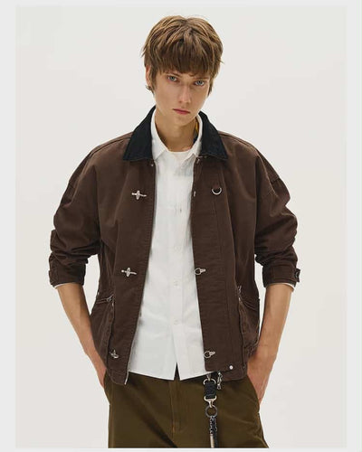 Contrast Collar Fireman Clasp Jacket Korean Street Fashion Jacket By Mad Witch Shop Online at OH Vault