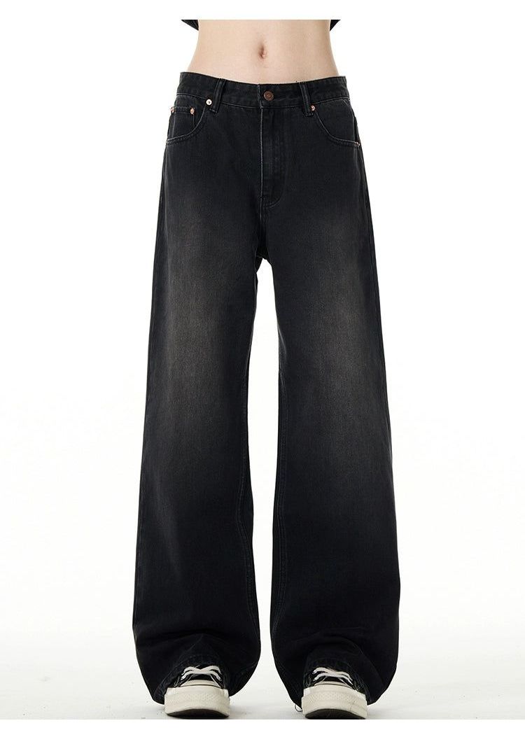Washed Effect Straight Loose Jeans Korean Street Fashion Jeans By Mad Witch Shop Online at OH Vault