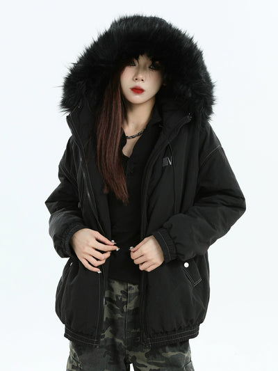 Fur Collar Hooded Jacket Korean Street Fashion Jacket By INS Korea Shop Online at OH Vault