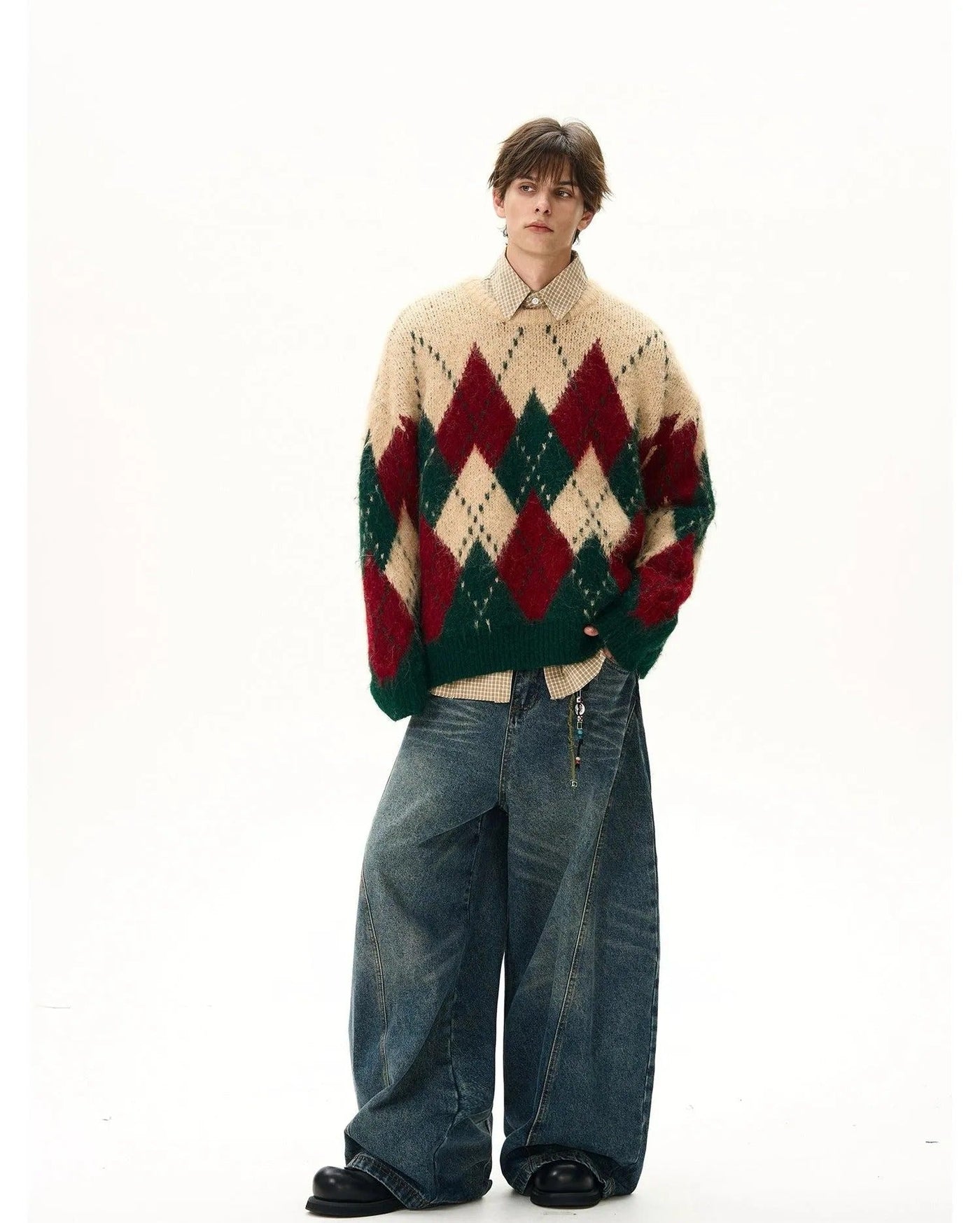 Argyle Pattern Christmas Sweater Korean Street Fashion Sweater By MaxDstr Shop Online at OH Vault