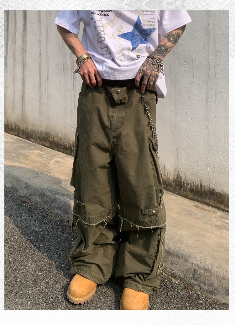 Rivet Punk Wide Cargo Pants Korean Street Fashion Pants By Pioneer of Heroism Shop Online at OH Vault