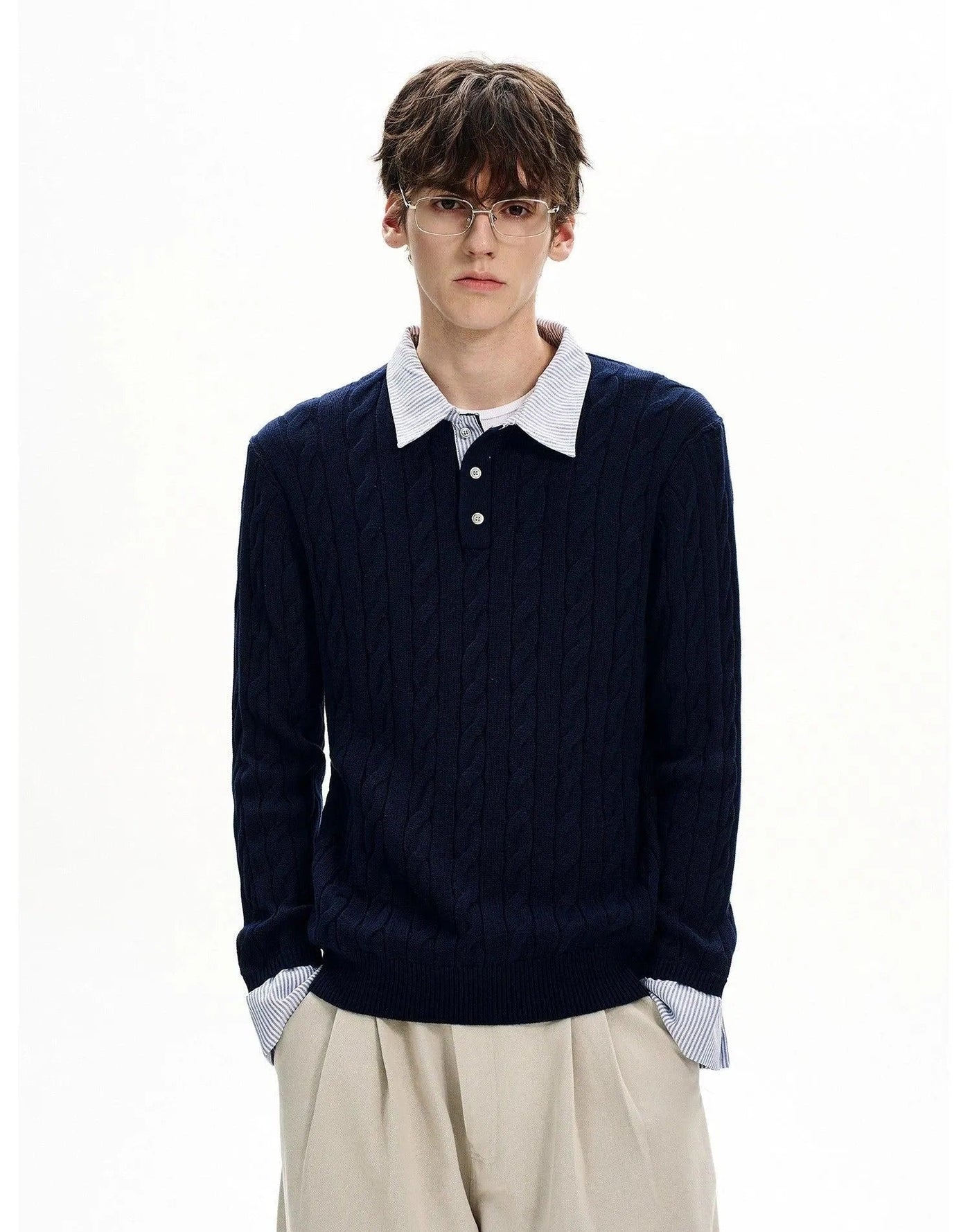 Spliced Stripe Polo Neck Sweater Korean Street Fashion Sweater By MaxDstr Shop Online at OH Vault