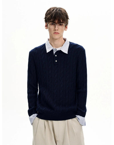 Spliced Stripe Polo Neck Sweater Korean Street Fashion Sweater By MaxDstr Shop Online at OH Vault