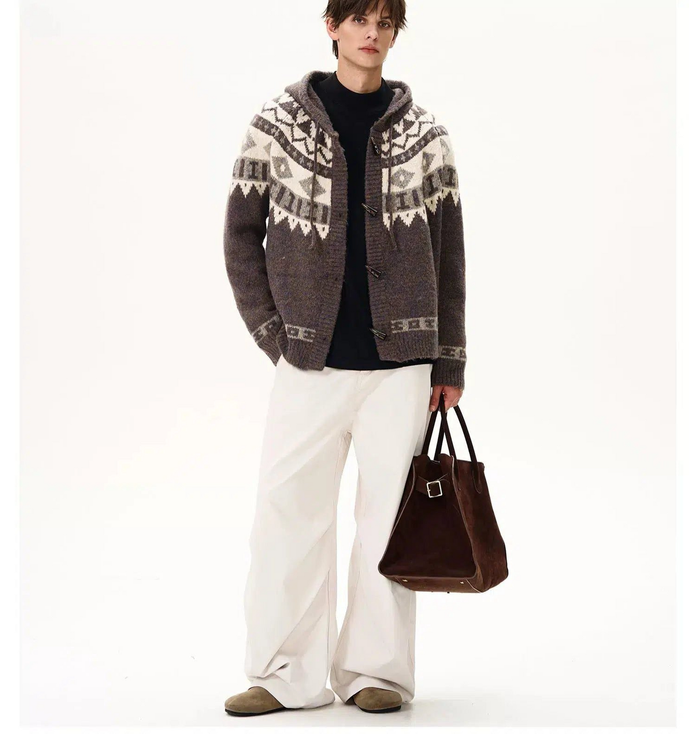 Fair Isle Horn Button Hooded Knit Jacket Korean Street Fashion Jacket By MaxDstr Shop Online at OH Vault