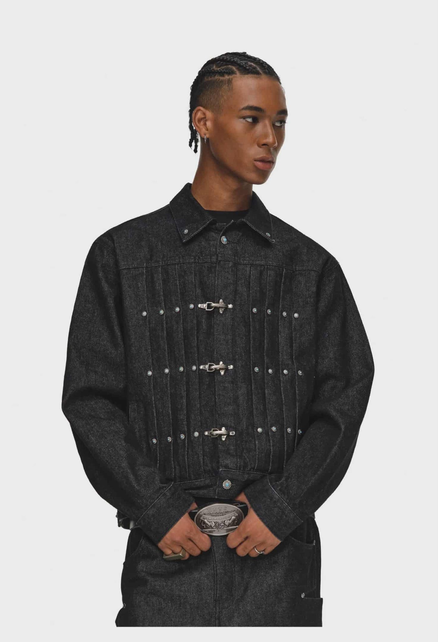 Retro Color Pleated Fireman Clasp Denim Jacket Korean Street Fashion Jacket By ANTIDOTE Shop Online at OH Vault