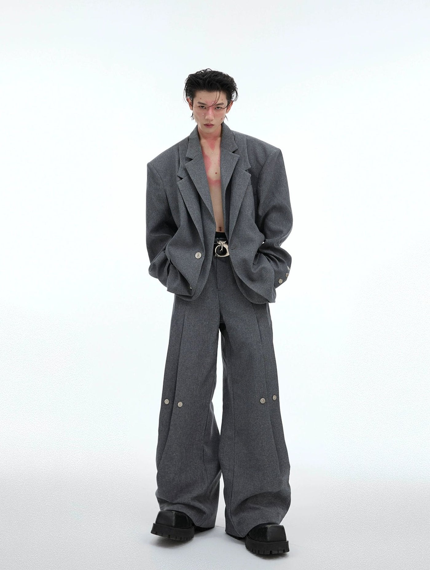 Pleated and Buttons Wide Pants Korean Street Fashion Pants By Argue Culture Shop Online at OH Vault