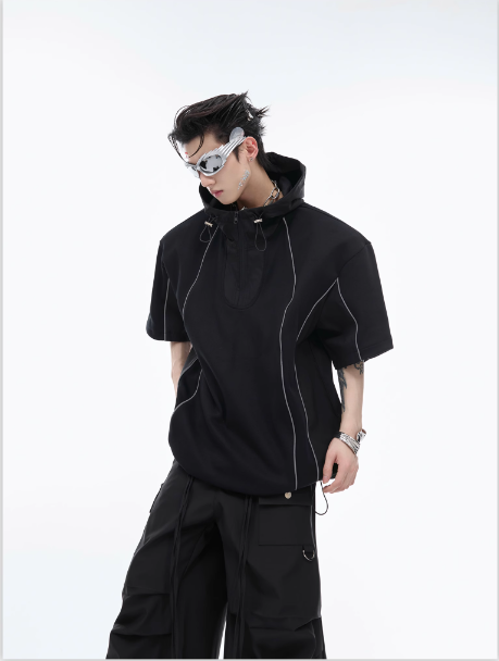 Structured Hooded Half-Zip T-Shirt & Cargo Pants Set Korean Street Fashion Clothing Set By Argue Culture Shop Online at OH Vault
