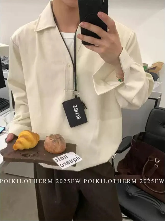 Half-Buttoned V-Neck Shirt Korean Street Fashion Shirt By Poikilotherm Shop Online at OH Vault