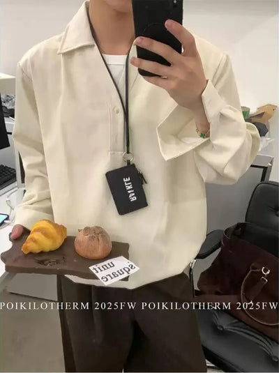 Half-Buttoned V-Neck Shirt Korean Street Fashion Shirt By Poikilotherm Shop Online at OH Vault