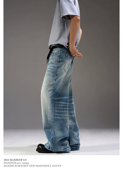 Washed Button-Down Wide Jeans Korean Street Fashion Jeans By MaxDstr Shop Online at OH Vault