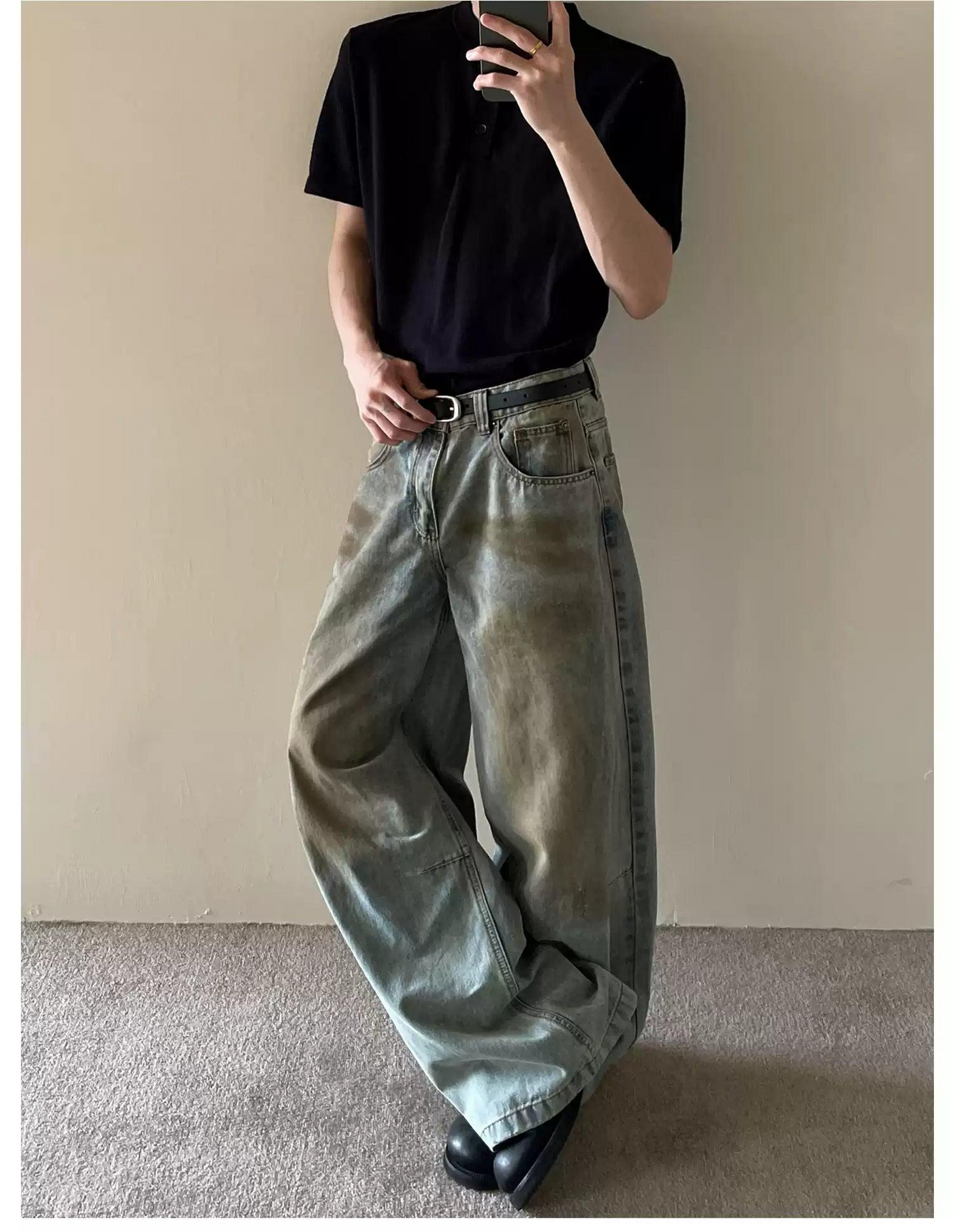 Dirty Dyed Wide Leg Jeans Korean Street Fashion Jeans By MaxDstr Shop Online at OH Vault