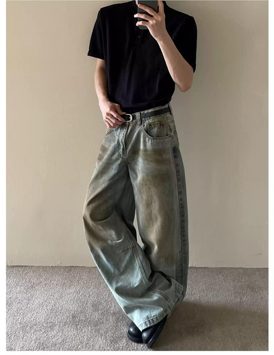 Dirty Dyed Wide Leg Jeans Korean Street Fashion Jeans By MaxDstr Shop Online at OH Vault