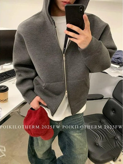 Minimalist Dual-End Zipped Hoodie Korean Street Fashion Hoodie By Poikilotherm Shop Online at OH Vault
