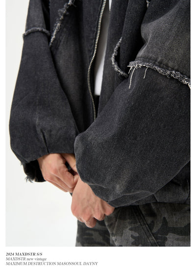 Sand Washed Raw Edge Denim Jacket Korean Street Fashion Jacket By MaxDstr Shop Online at OH Vault