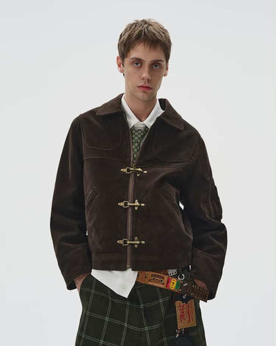 Micro Suede Fireman Clasp Structured Jacket Korean Street Fashion Jacket By Mad Witch Shop Online at OH Vault