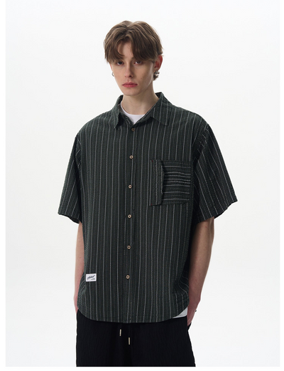 Irregular Pocket Striped Shirt Korean Street Fashion Shirt By MaxDstr Shop Online at OH Vault
