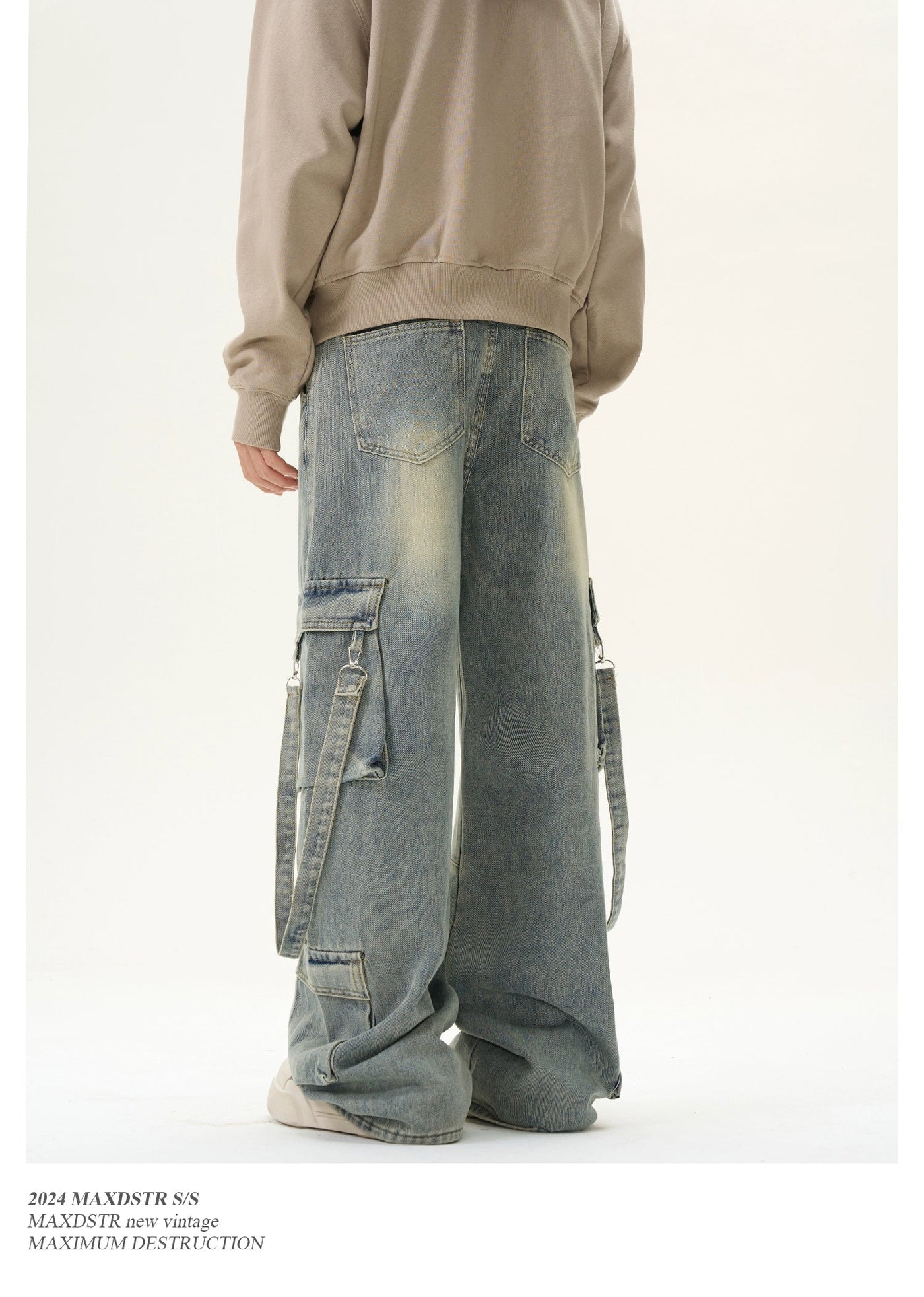 Faded Strap Detail Cargo Jeans Korean Street Fashion Jeans By MaxDstr Shop Online at OH Vault