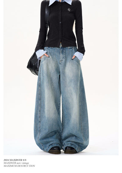 Washed Bamboo Pattern Wide Jeans Korean Street Fashion Jeans By MaxDstr Shop Online at OH Vault