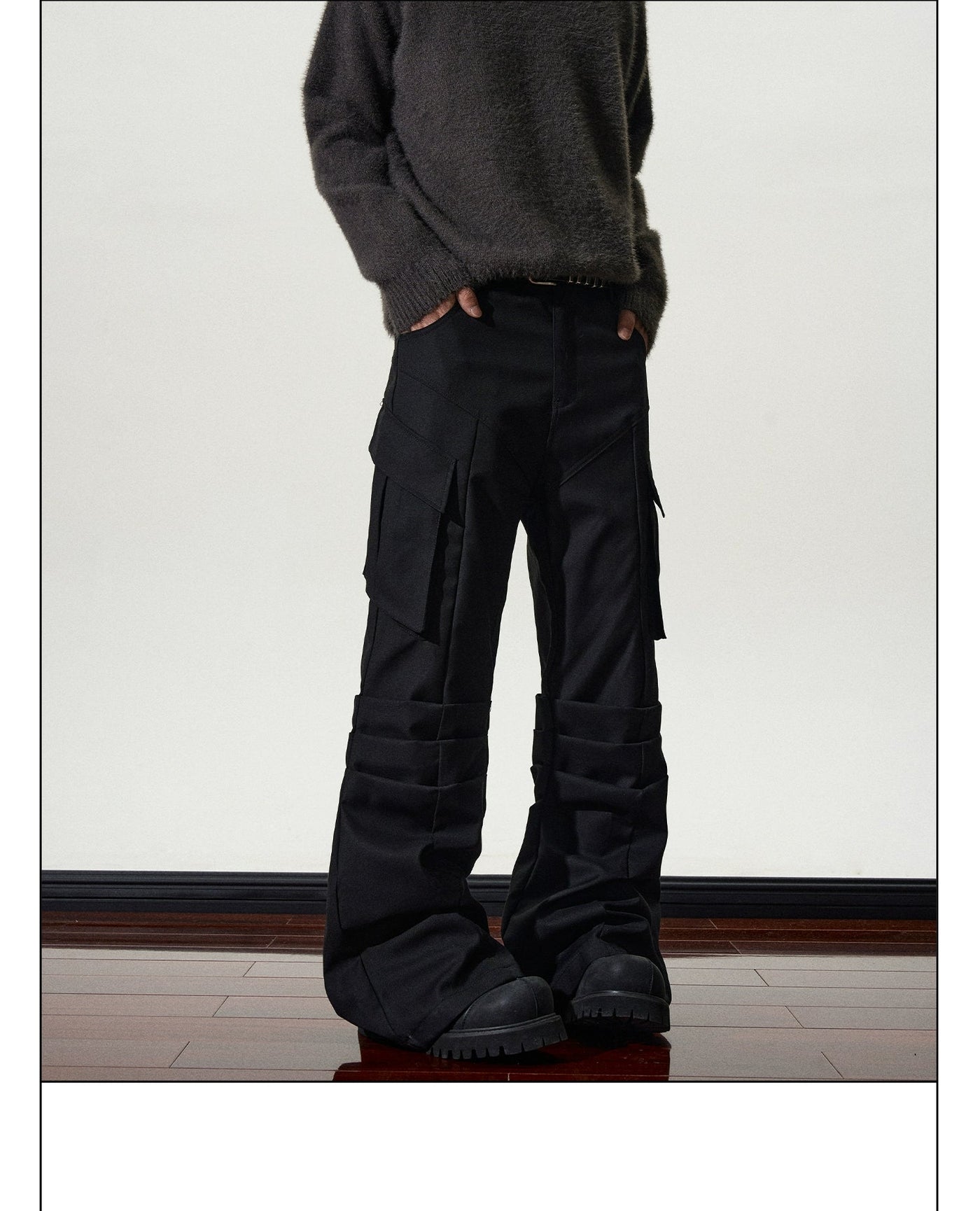 Multi-Pleats Flared Cargo Pants Korean Street Fashion Pants By A PUEE Shop Online at OH Vault