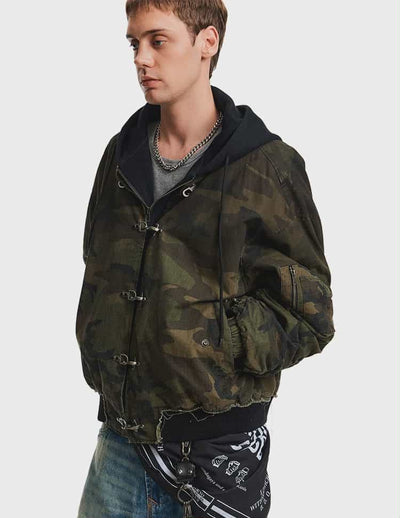 Distressed Fireman Clasp Camo Hooded Jacket Korean Street Fashion Jacket By Mad Witch Shop Online at OH Vault