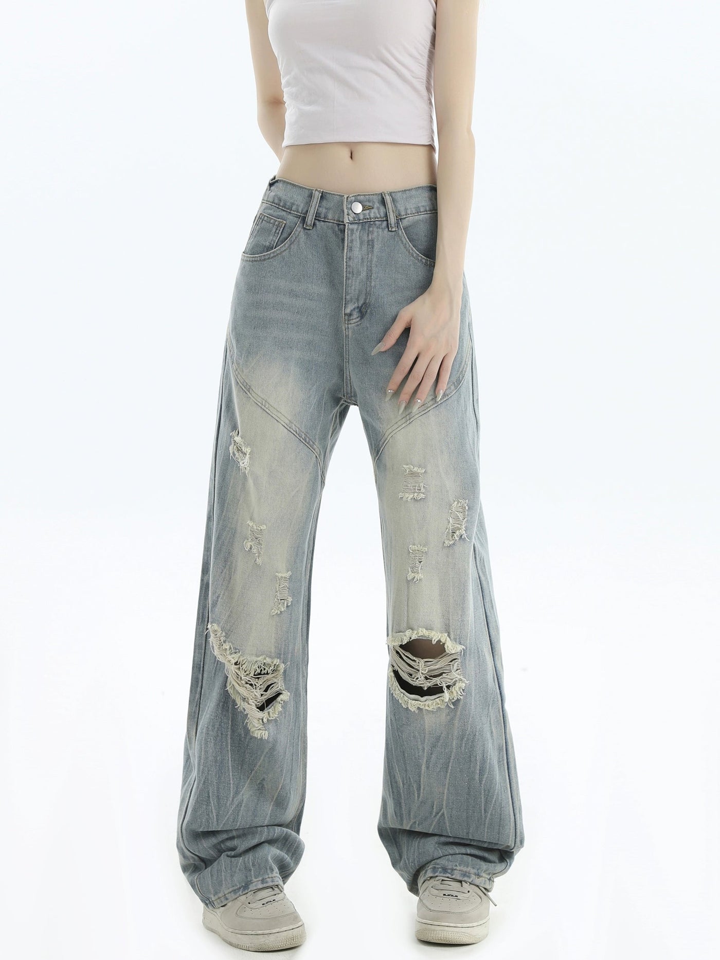 Rippled Pattern Ripped Jeans Korean Street Fashion Jeans By INS Korea Shop Online at OH Vault