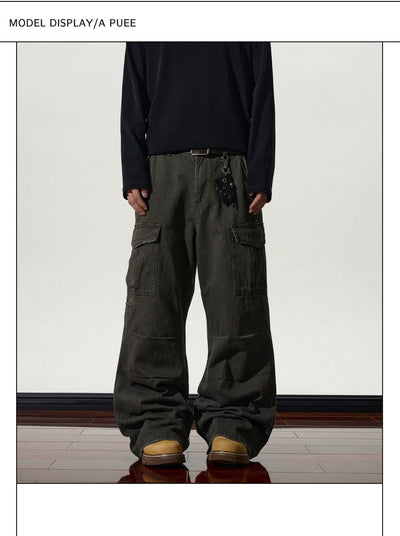 Bamboo Pattern Bootcut Cargo Pants Korean Street Fashion Pants By A PUEE Shop Online at OH Vault