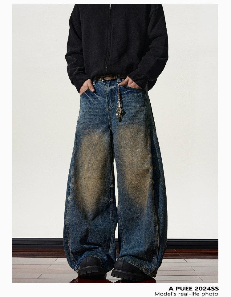 Mud-Dyed Whiskers Wide Jeans Korean Street Fashion Jeans By A PUEE Shop Online at OH Vault