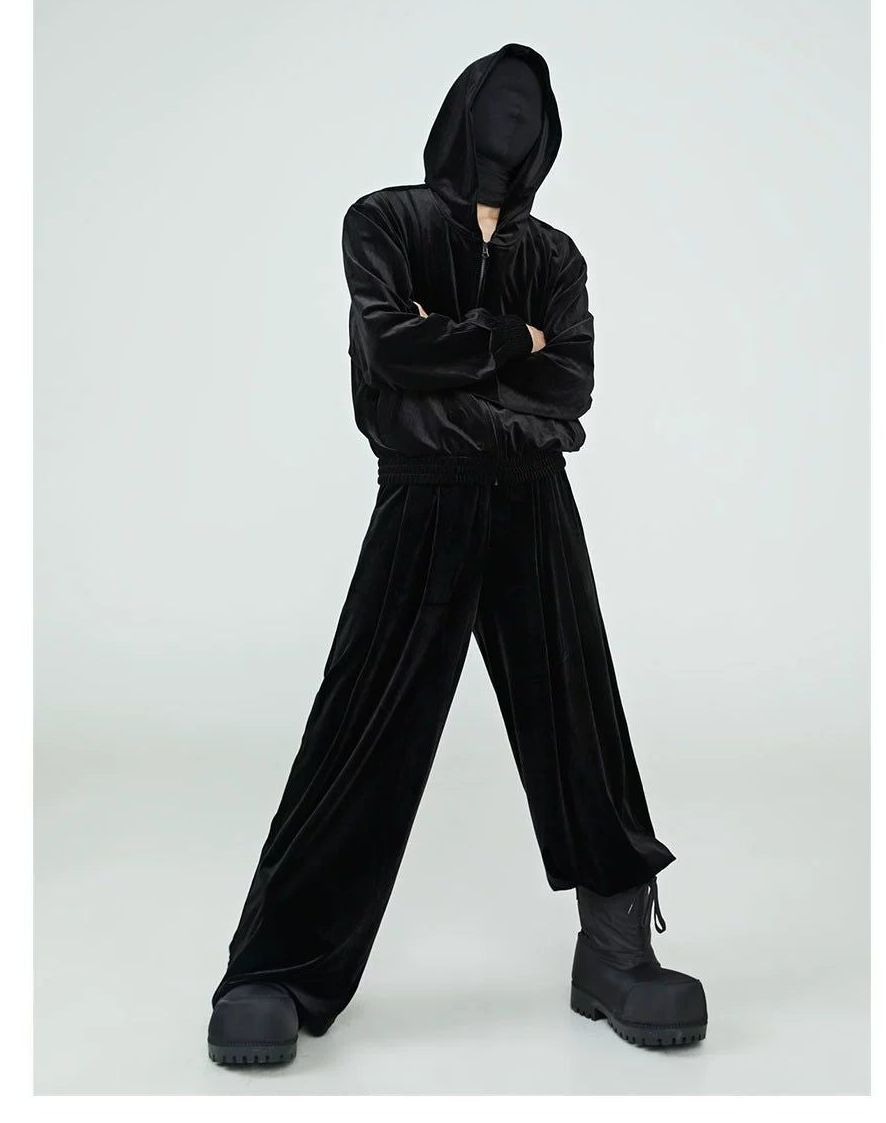 Gartered Velvet Textured Pants Korean Street Fashion Pants By FRKM Shop Online at OH Vault