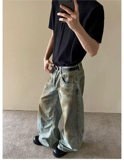 Dirty Dyed Wide Leg Jeans Korean Street Fashion Jeans By MaxDstr Shop Online at OH Vault