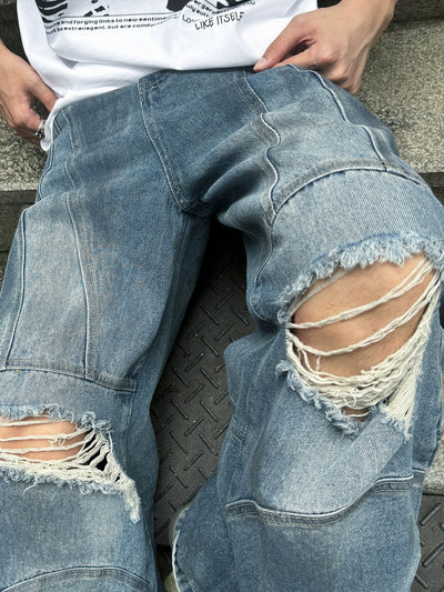 Knee Tassel Ripped Jeans Korean Street Fashion Jeans By Ash Dark Shop Online at OH Vault